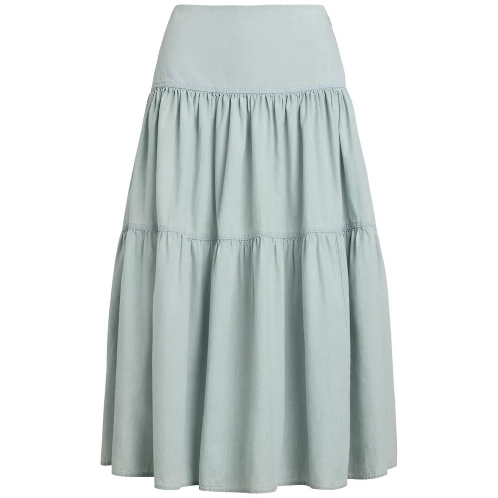 Lauren Ralph Lauren Women's Chambray Tiered Midi Skirt Lightweight Sage Green 14 - Picture 5 of 11
